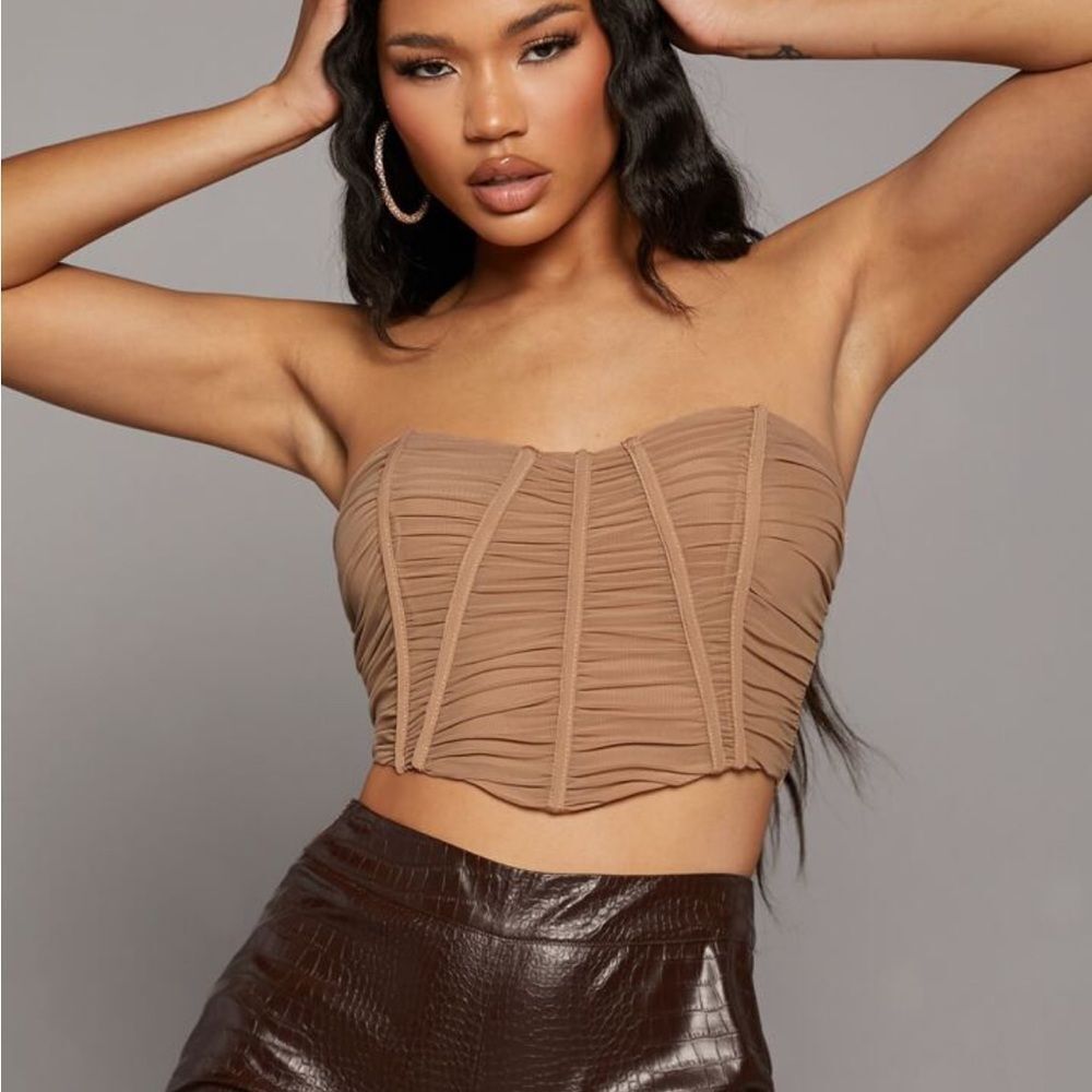 NWT Brown Strapless Corset Crop Top